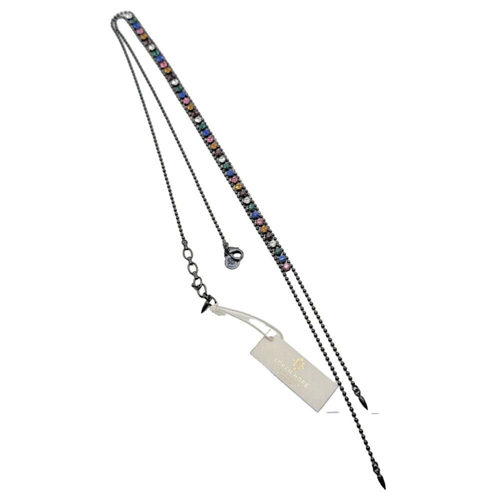 New LOREN HOPE Multicolor Crystal Rhinestone Y-Drop Necklace 18-20" + 15" Drop